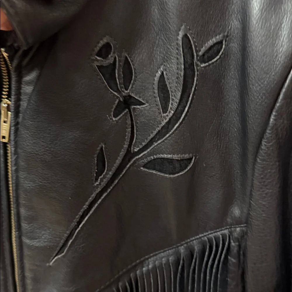 Brandy Melville Black Leather Jacket with Fringe - Picture 4 of 15